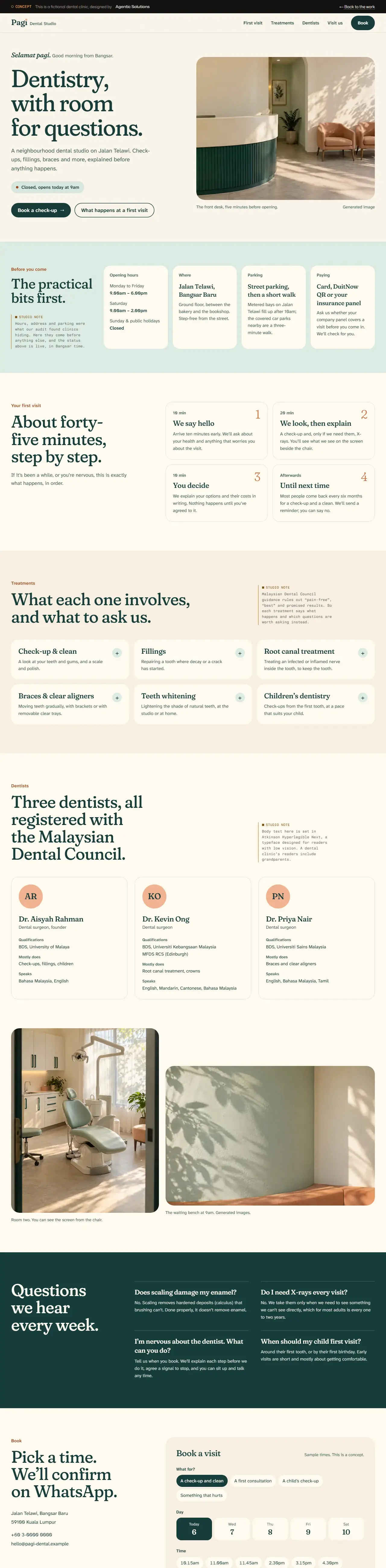 Pagi Dental Studio, concept site, full page