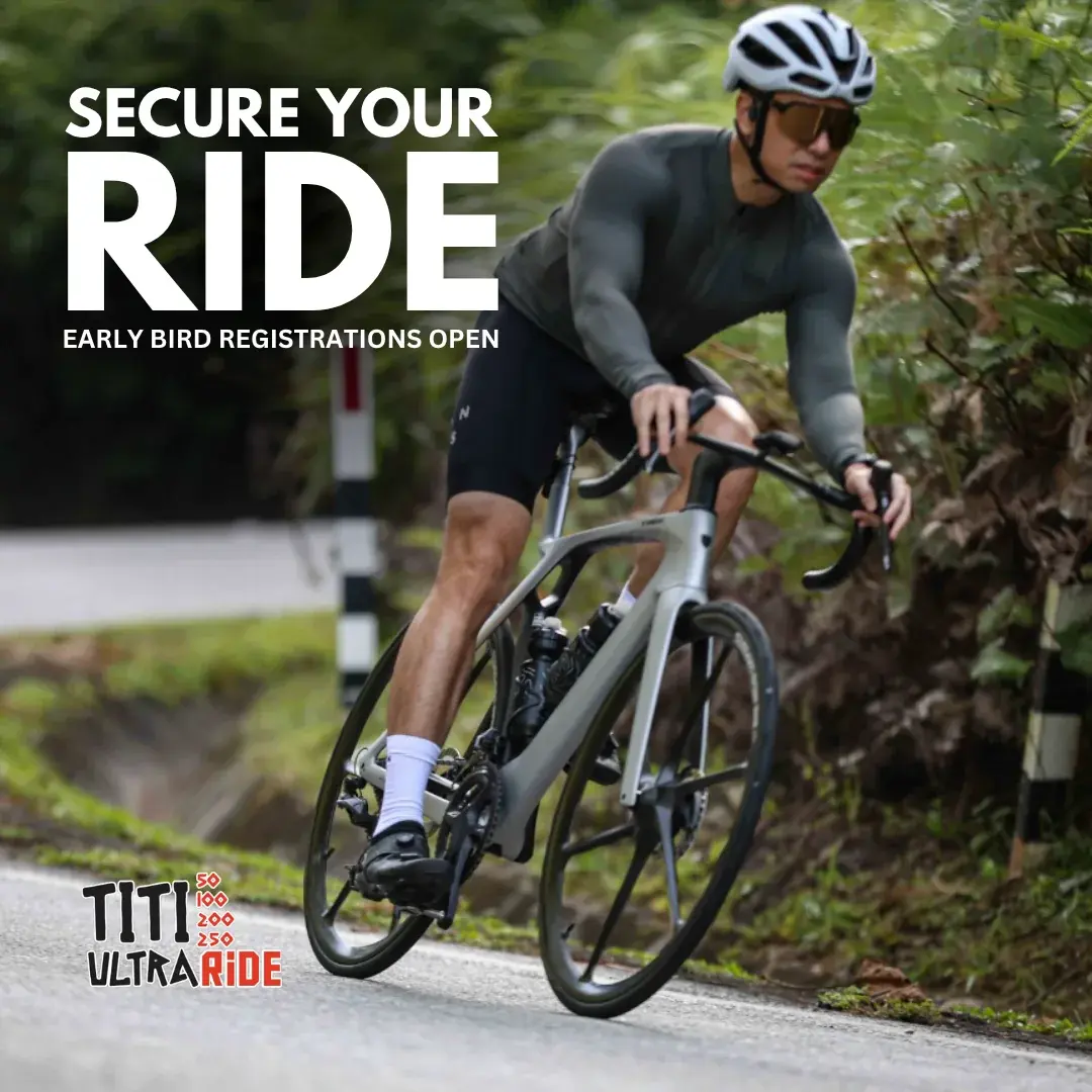 TiTi Ultra Ride post: a road cyclist climbing, early bird registrations open.