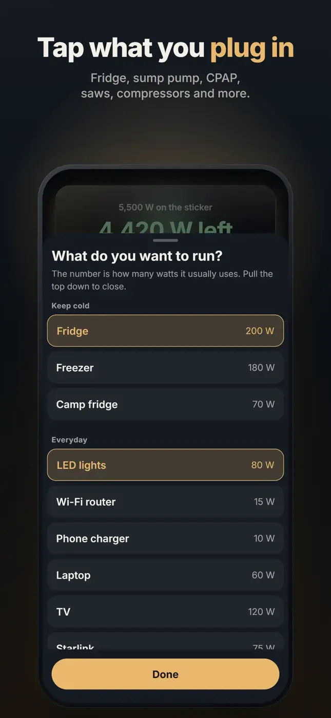 Tap what you plug in: fridge, sump pump, CPAP and more